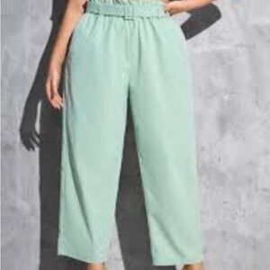 Shein Plus Paper Bag Waist Belt loop 
Trousers, 3x  Straight Leg
